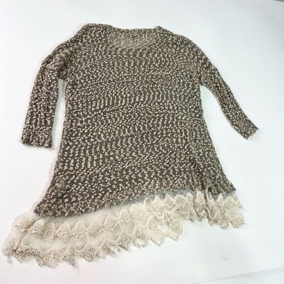 Ryu Top Women's Medium Long Sleeve Knit Wool Blend Lace Trim Stretchy fall - Picture 9 of 10